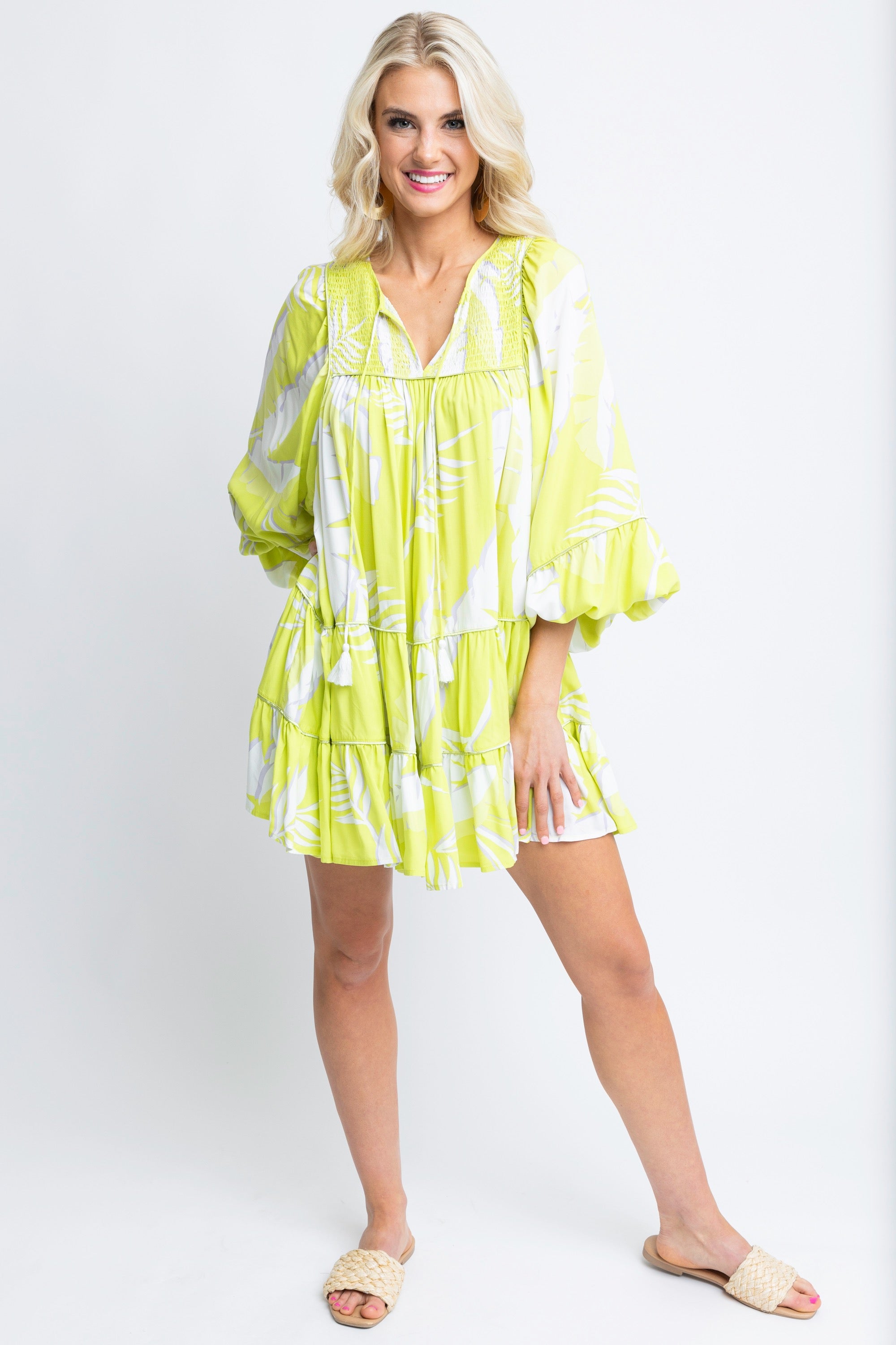 Boho Palm Babydoll Dress