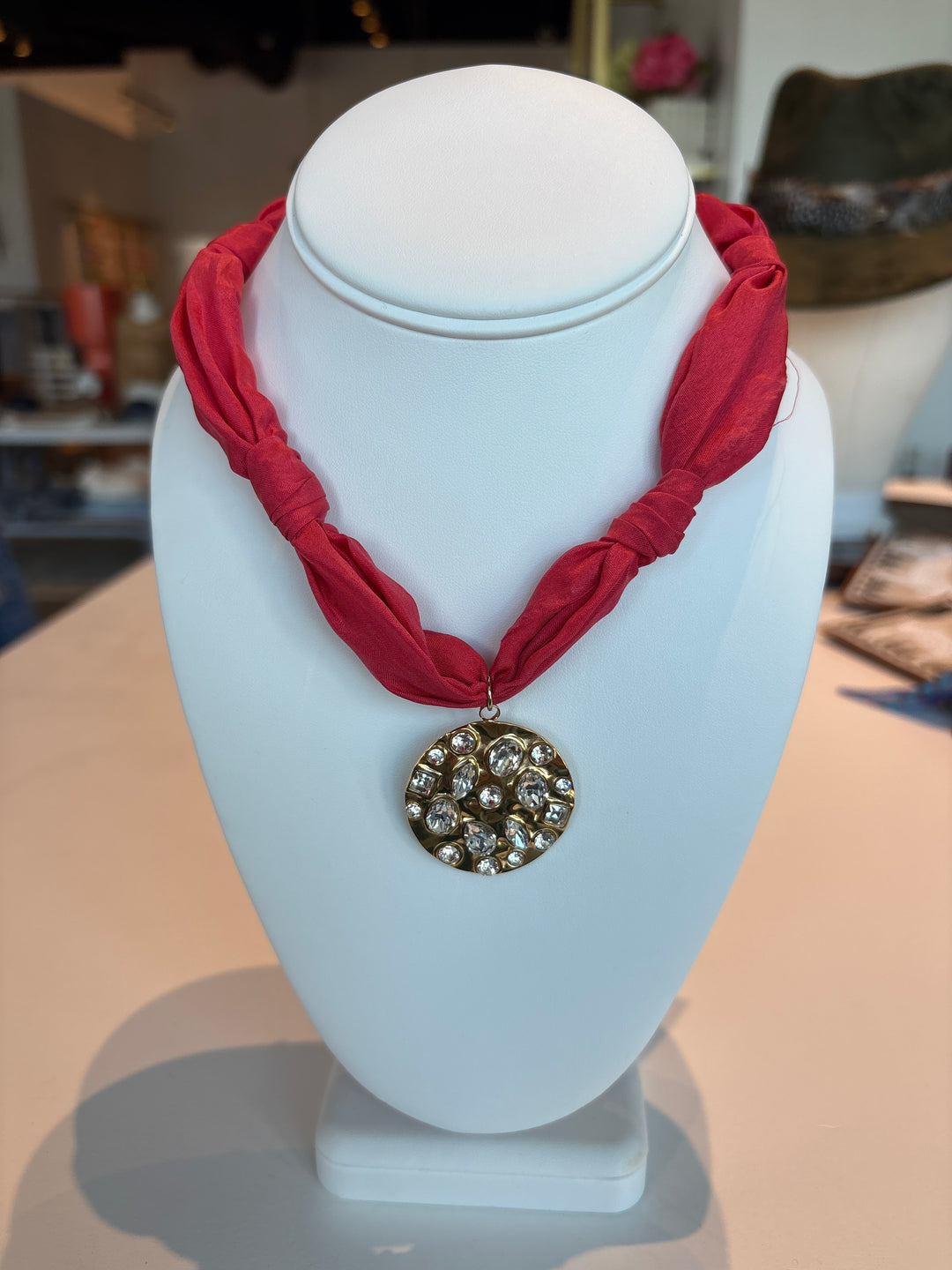 Red Studded Charm Necklace