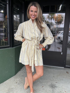 Cream and Gold Striped Dress