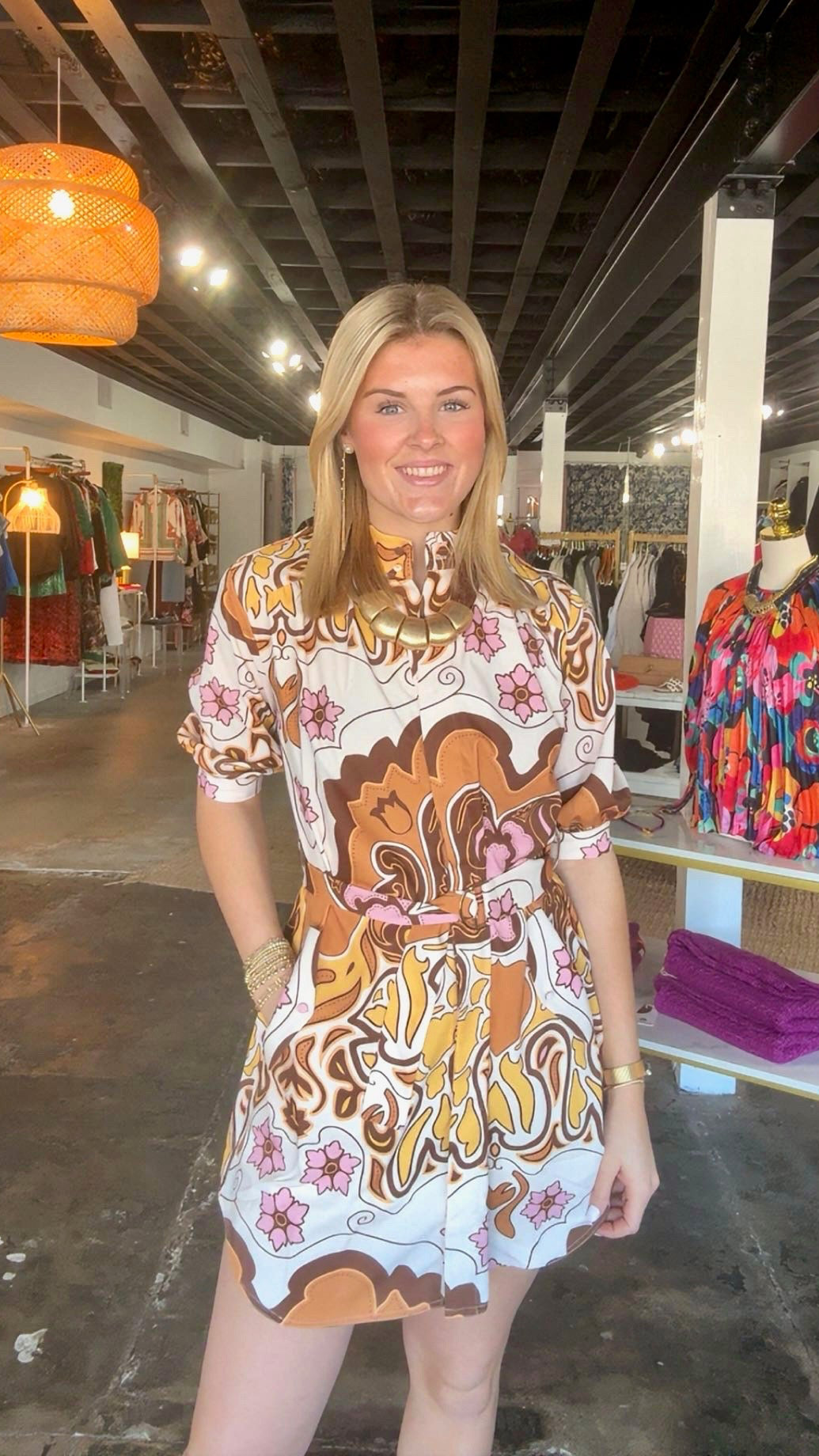 Yellow Printed Mini Dress