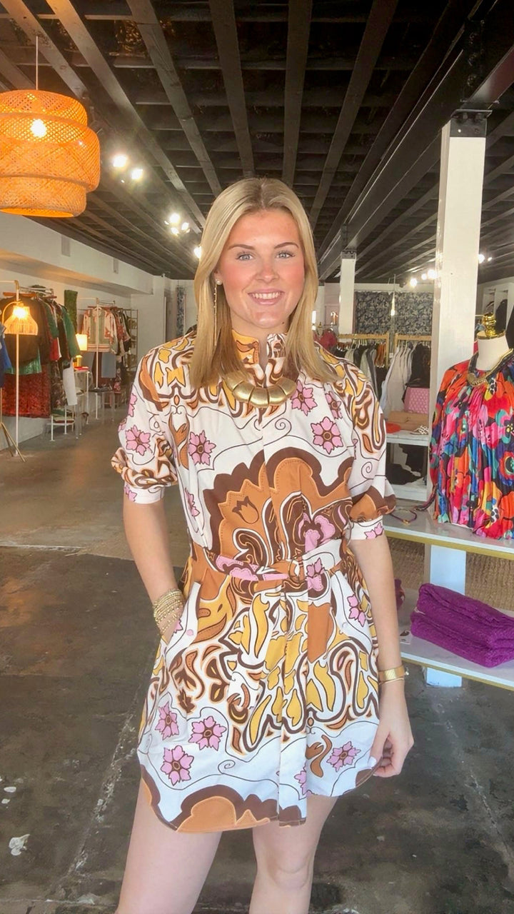 Yellow Printed Mini Dress