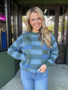 Blue Check Print Sweater