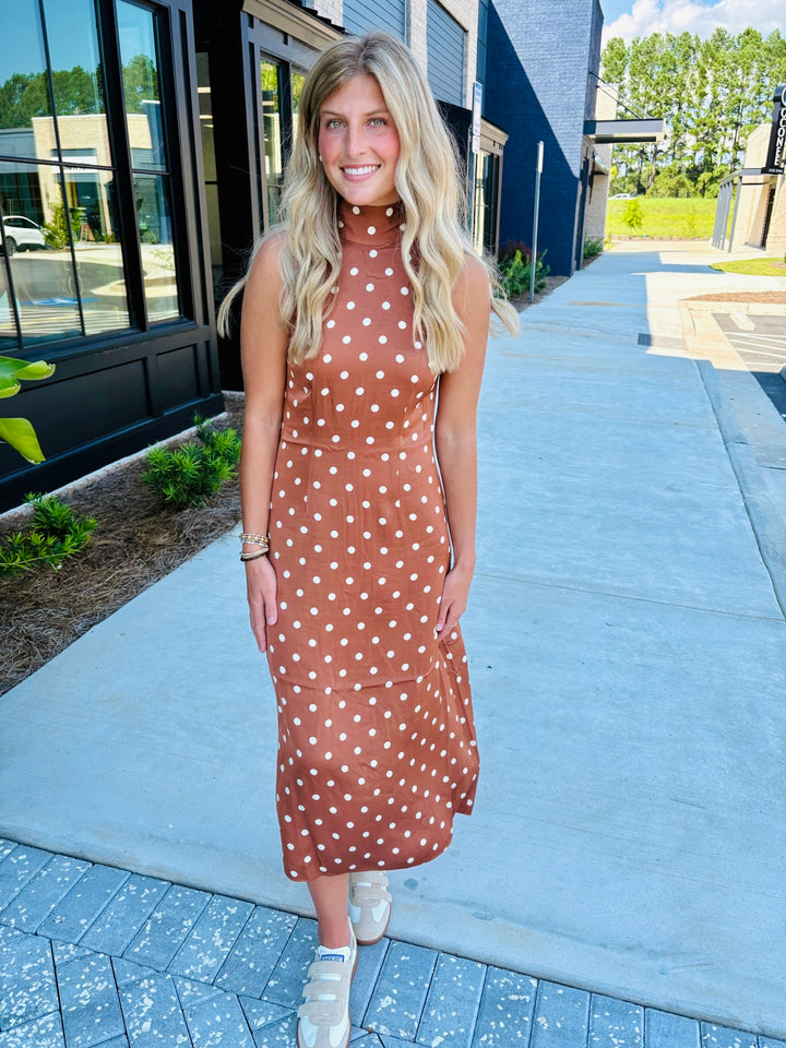 Polkadot Satin Bow Midi Dress
