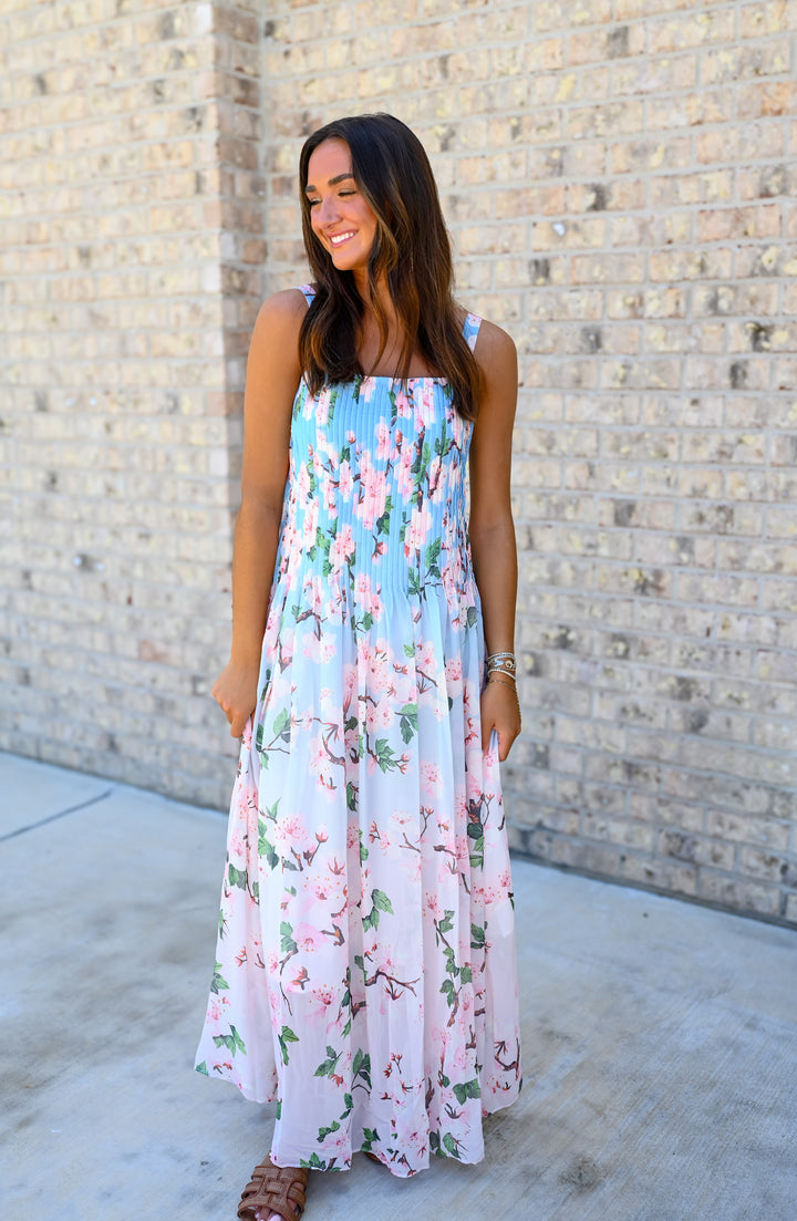 Chiffon Floral Pleated Maxi Dress