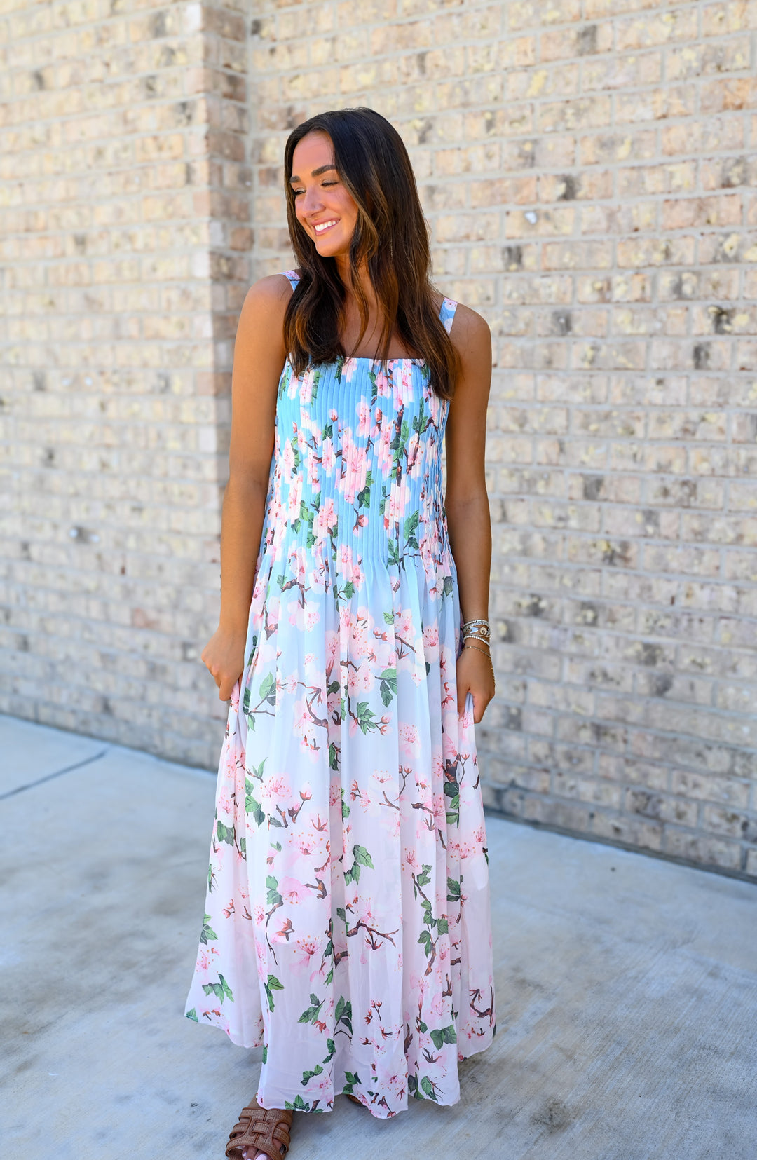 Chiffon Floral Pleated Maxi Dress
