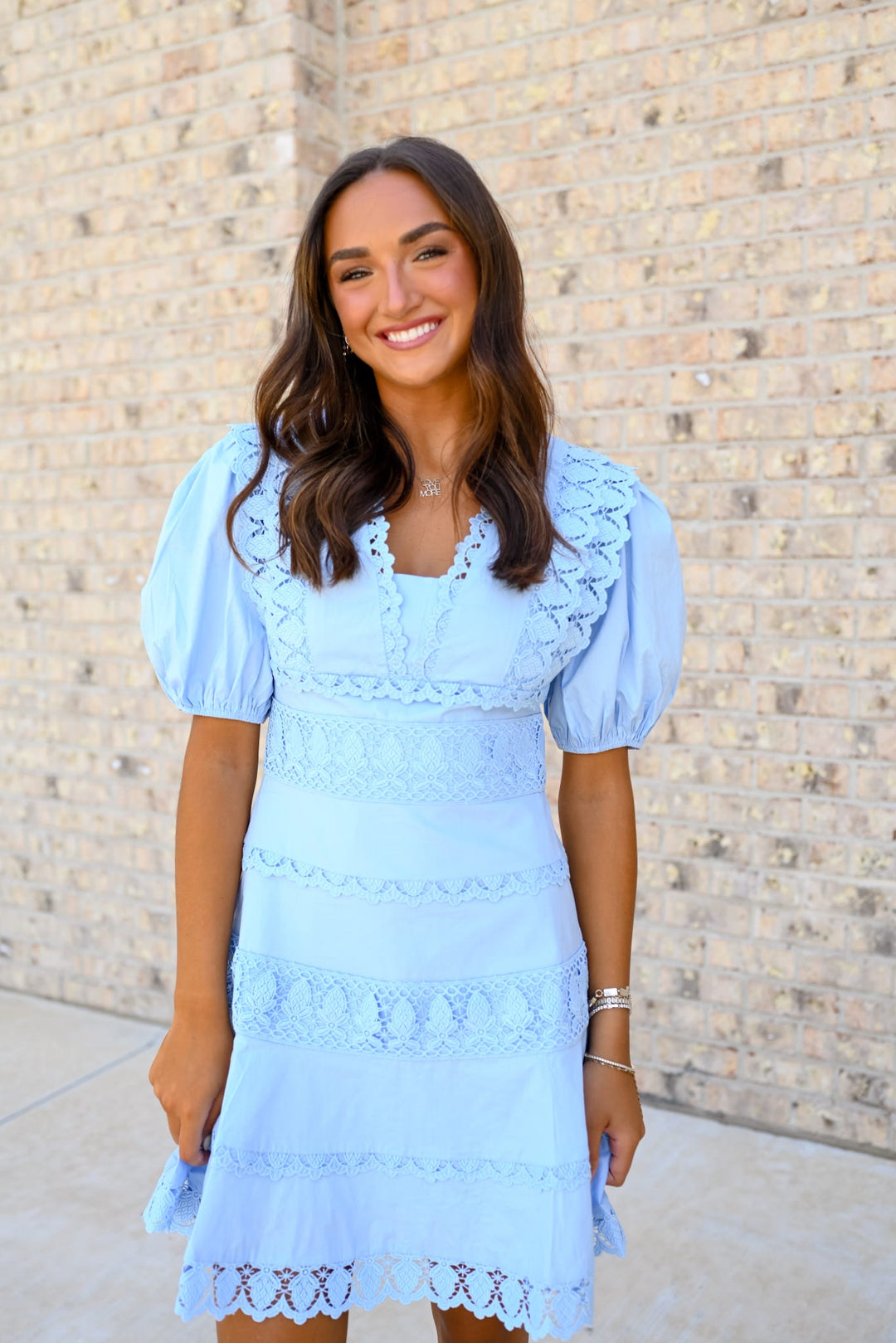 Blue Lace V-Neck Dress