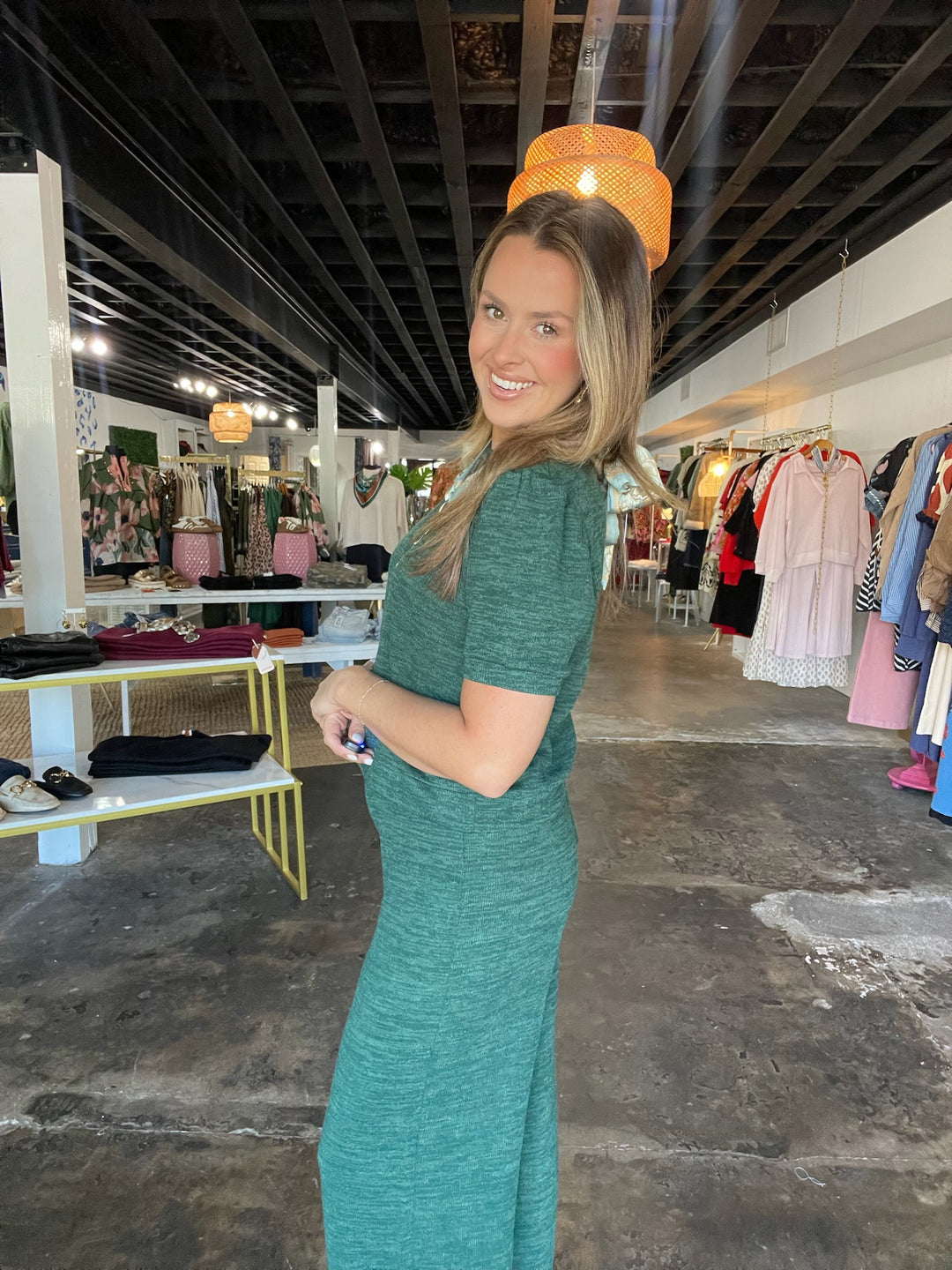 Green Ribbed Knit Set