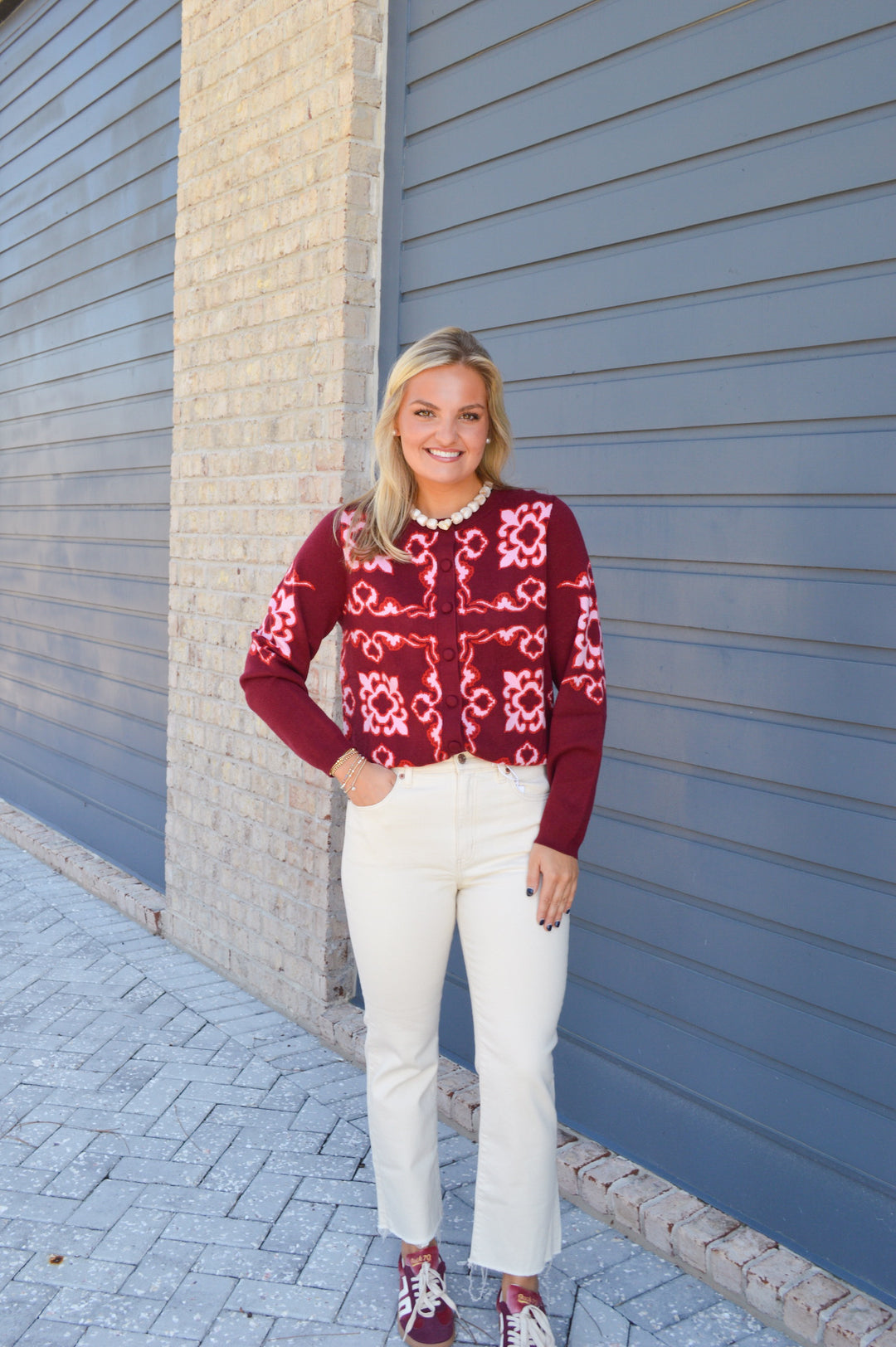 Burgandy Printed Cardigan