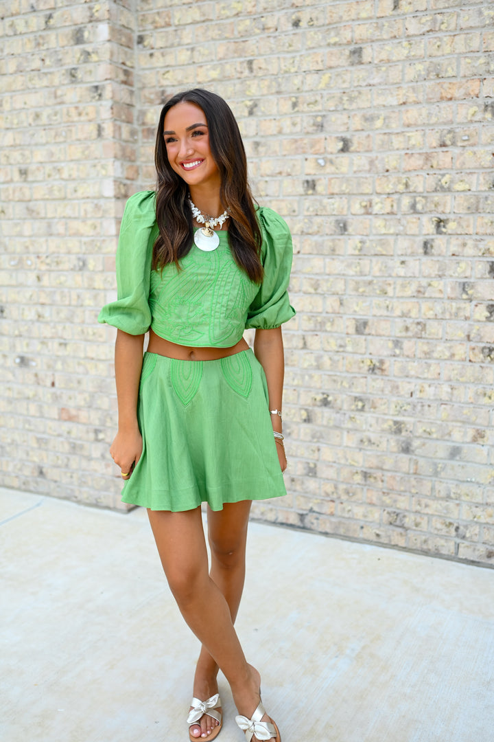 Iris Embroidery Skirt Set