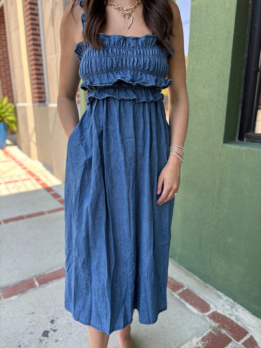 Blue Chambray Midi Dress