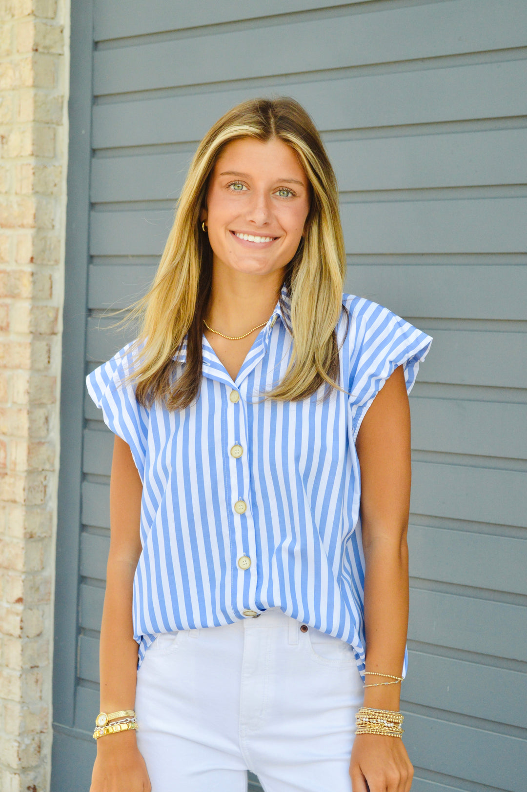 Striped Bubble Sleeve Top