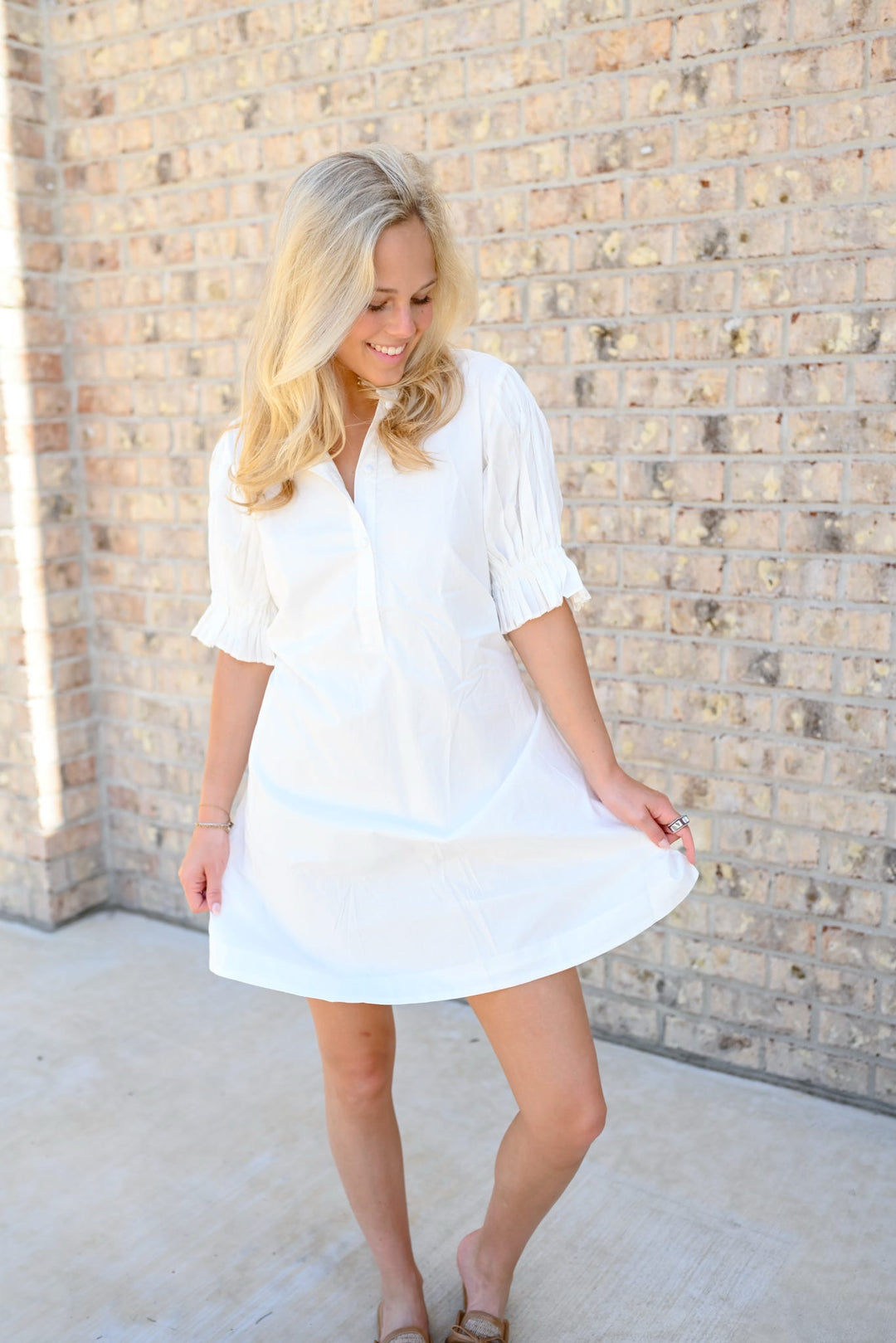 Poplin Ruffle Neck Dress