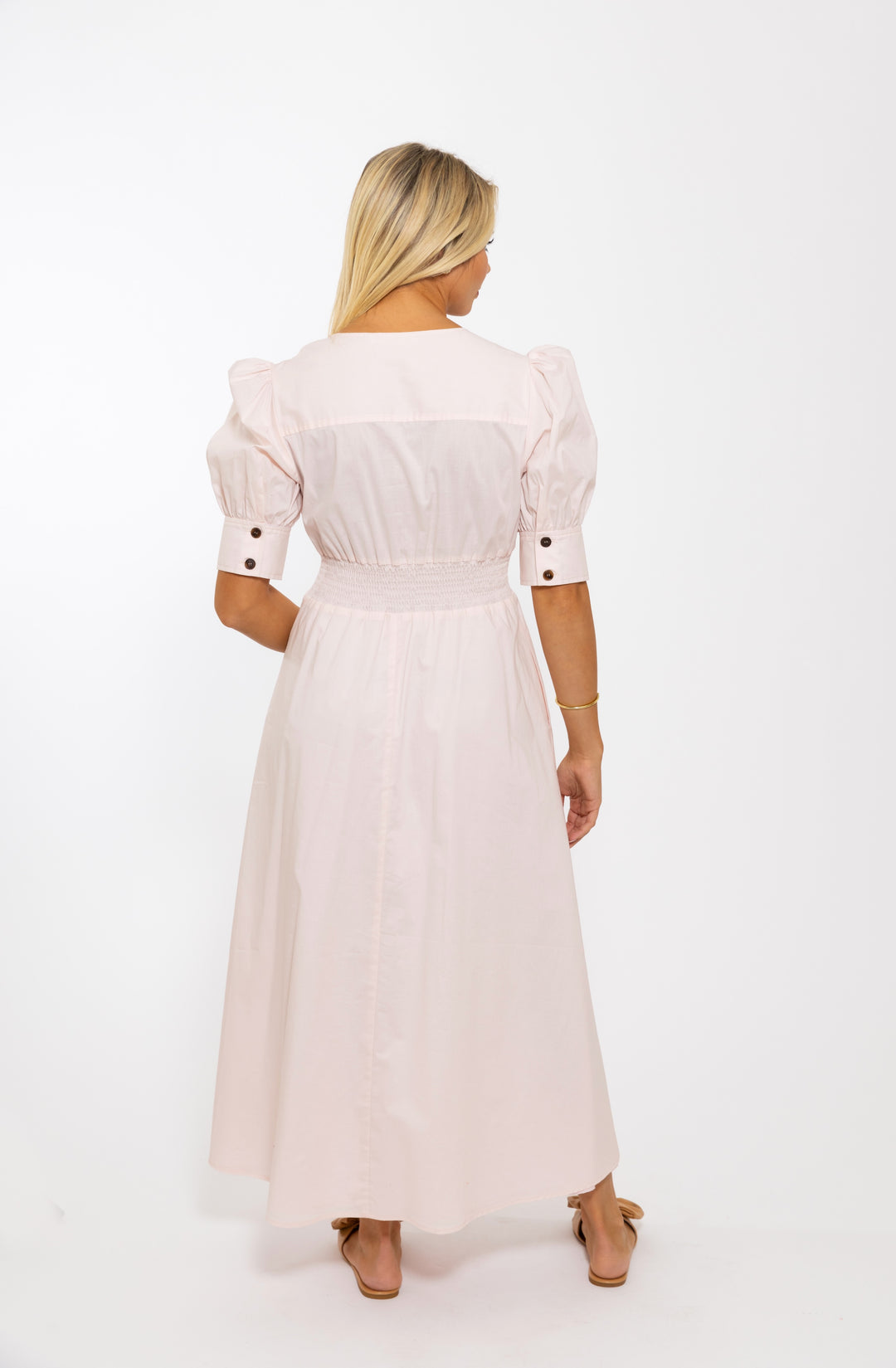Blush Poplin V-Neck Maxi Dress
