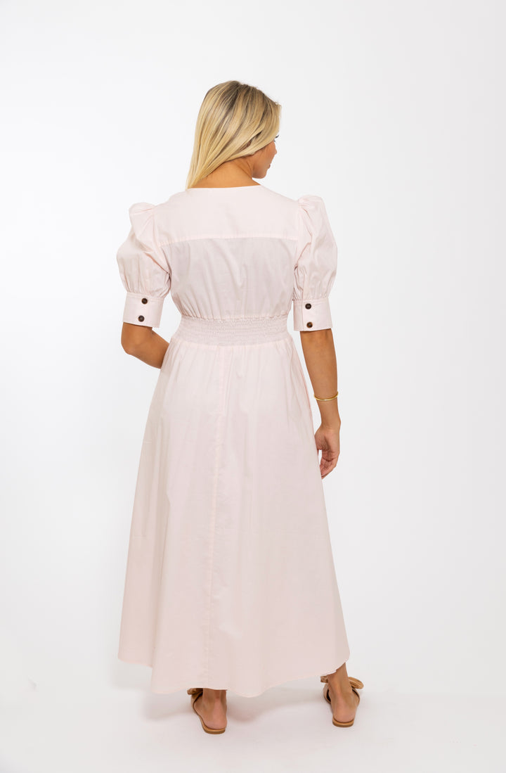 Blush Poplin V-Neck Maxi Dress