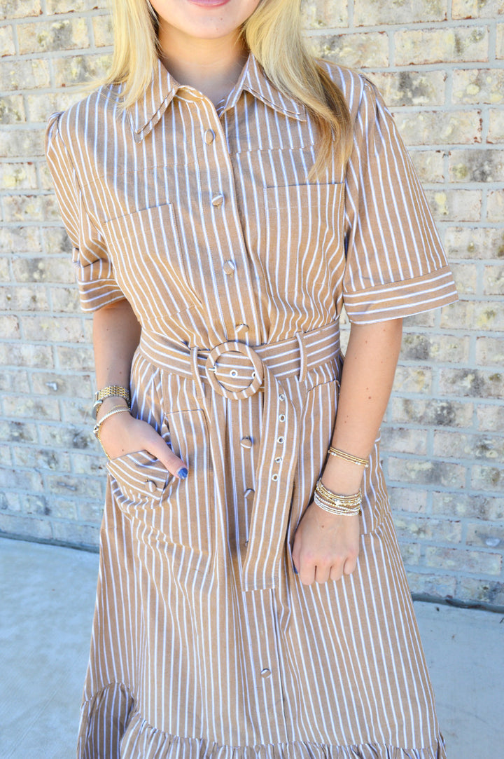 The Tan Stripe Maxi Dress