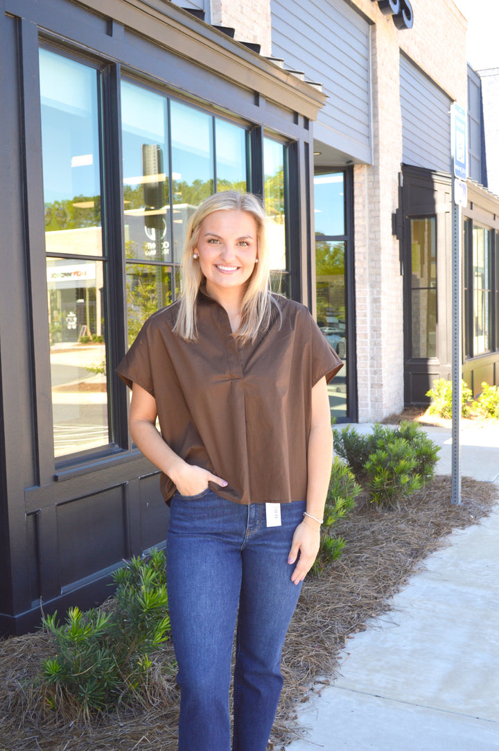 The Brown V-neck Collar Top