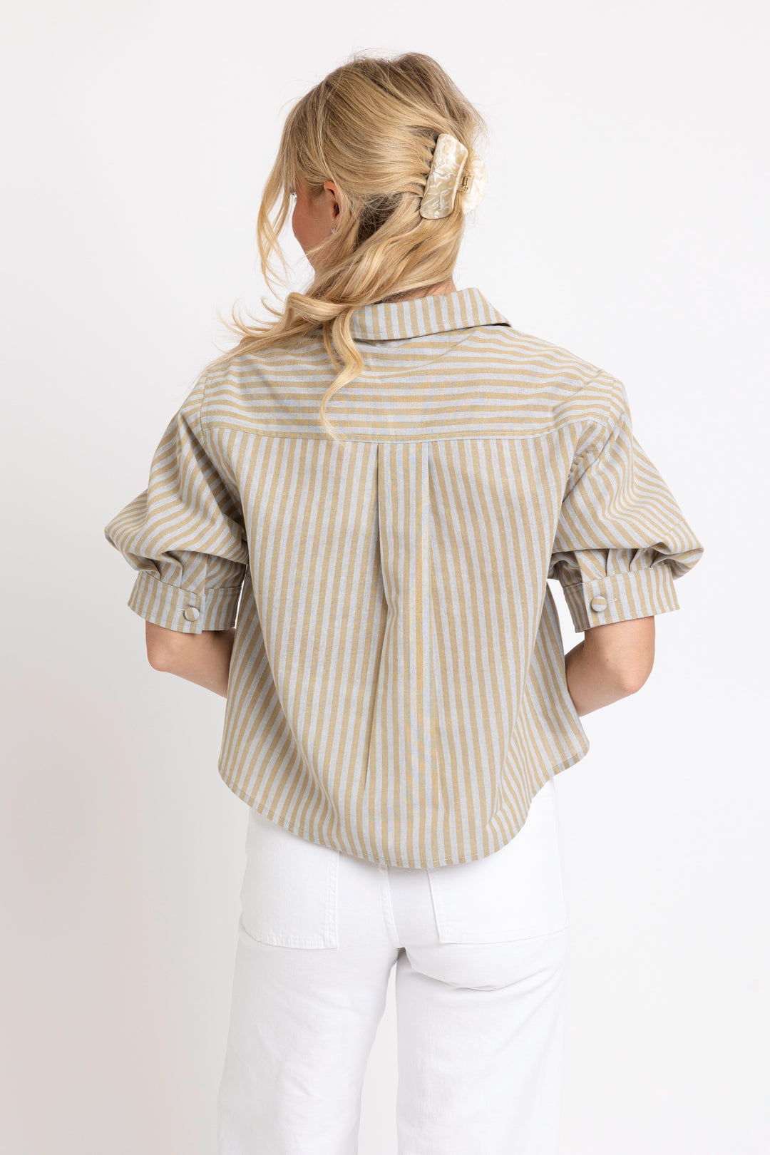 Linen Striped Puff Sleeve Top