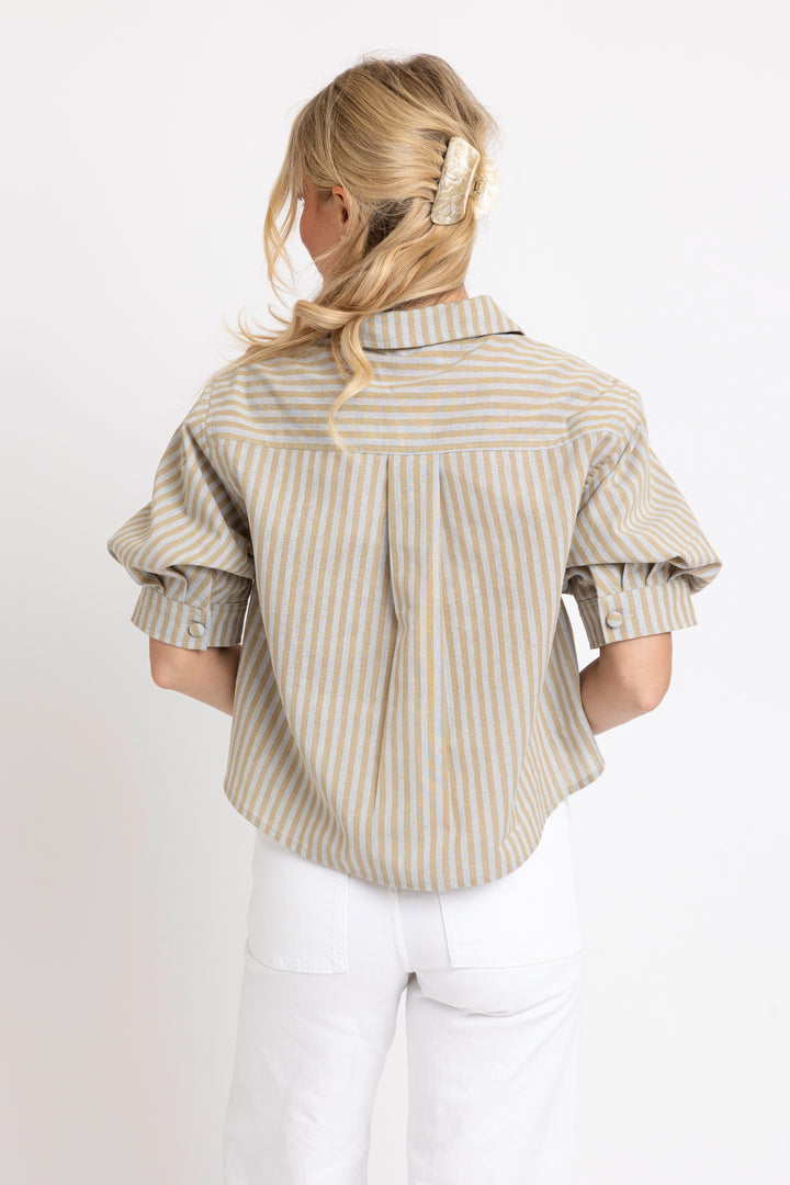 Linen Striped Puff Sleeve Top