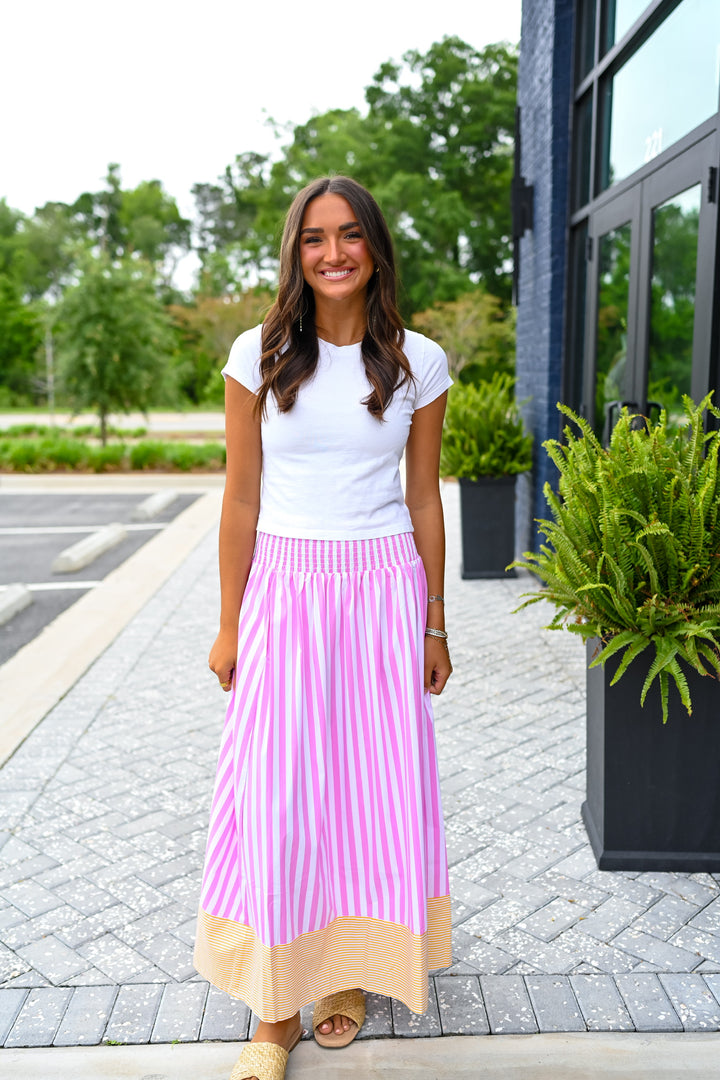 Sutton Stripe Skirt in Pink