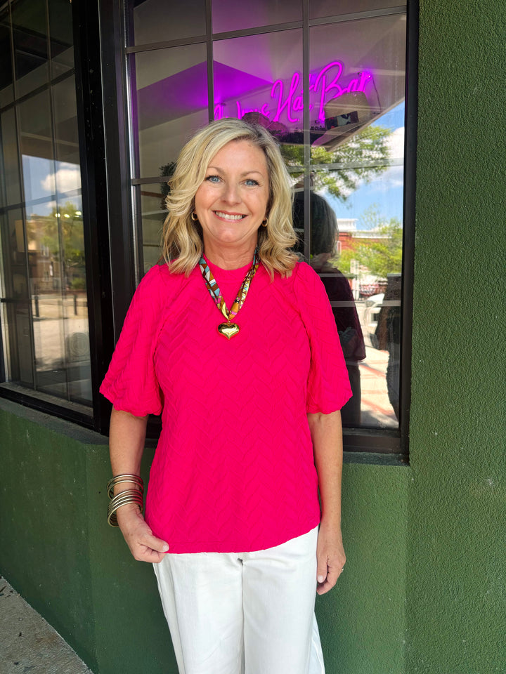 Fuchsia Balloon Sleeve Top