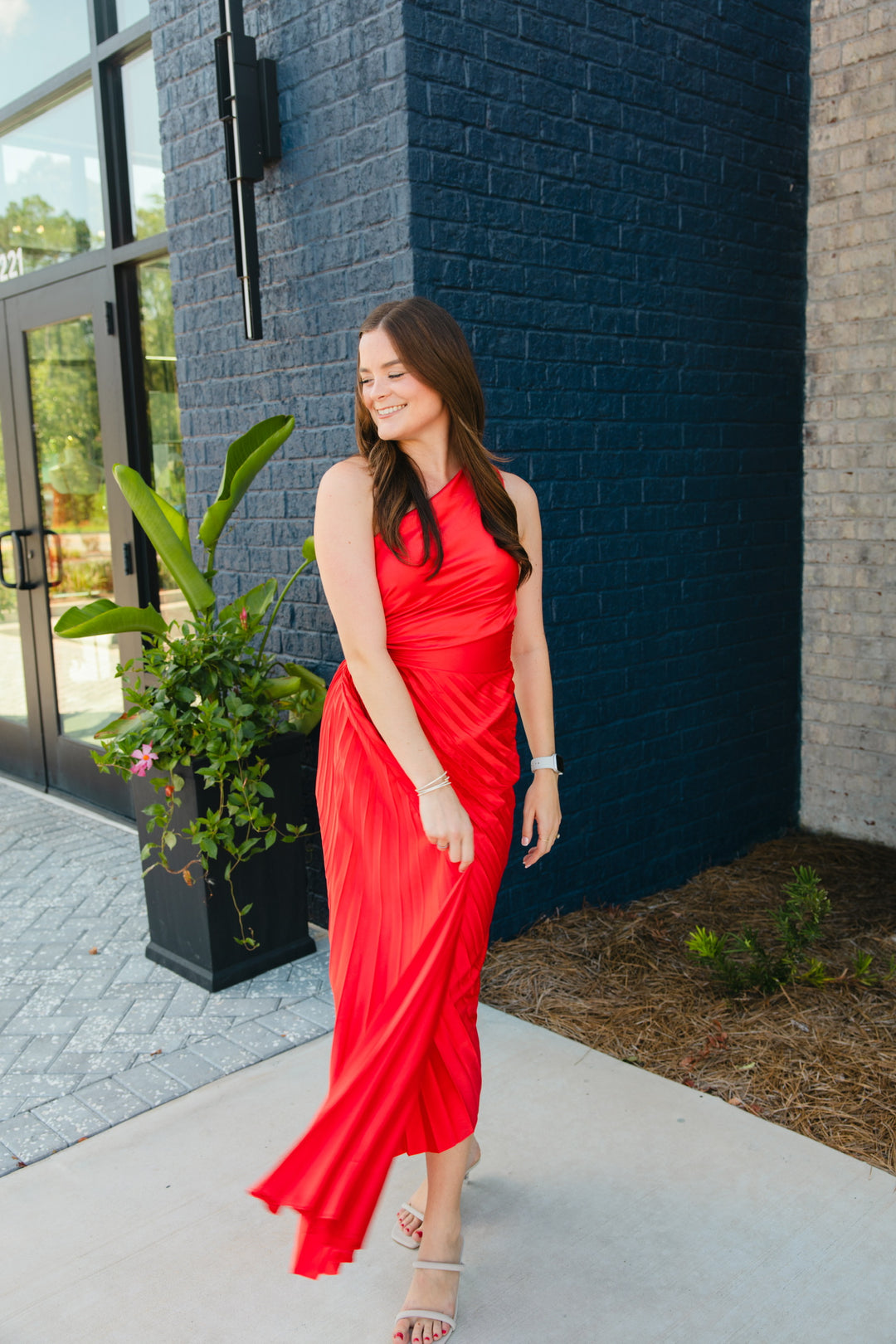 Red Pleated Maxi Dress