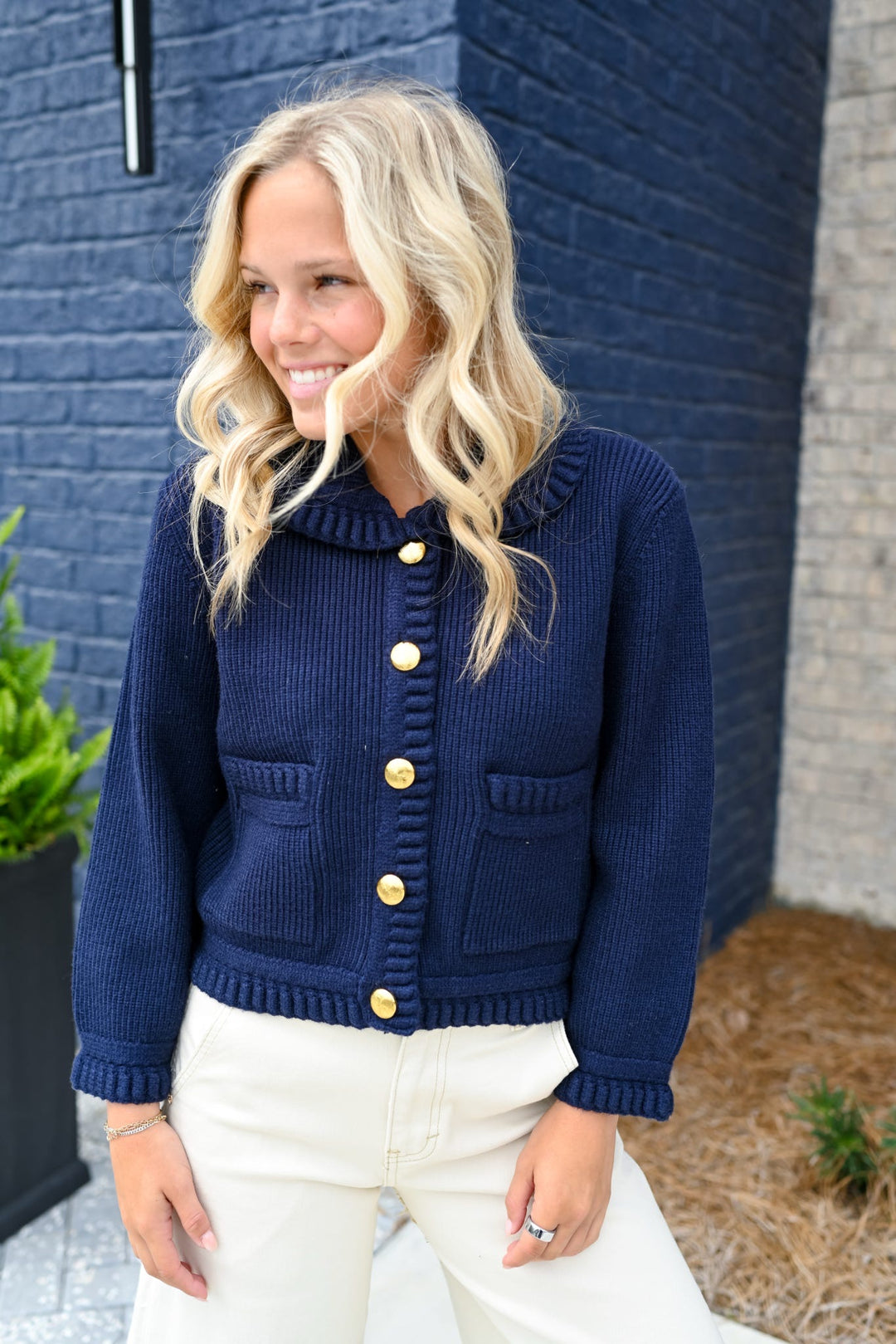 Navy Braided Detail Cardigan