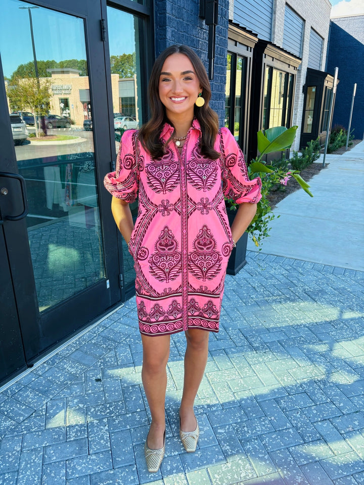 Ava Salmon Motif Dress