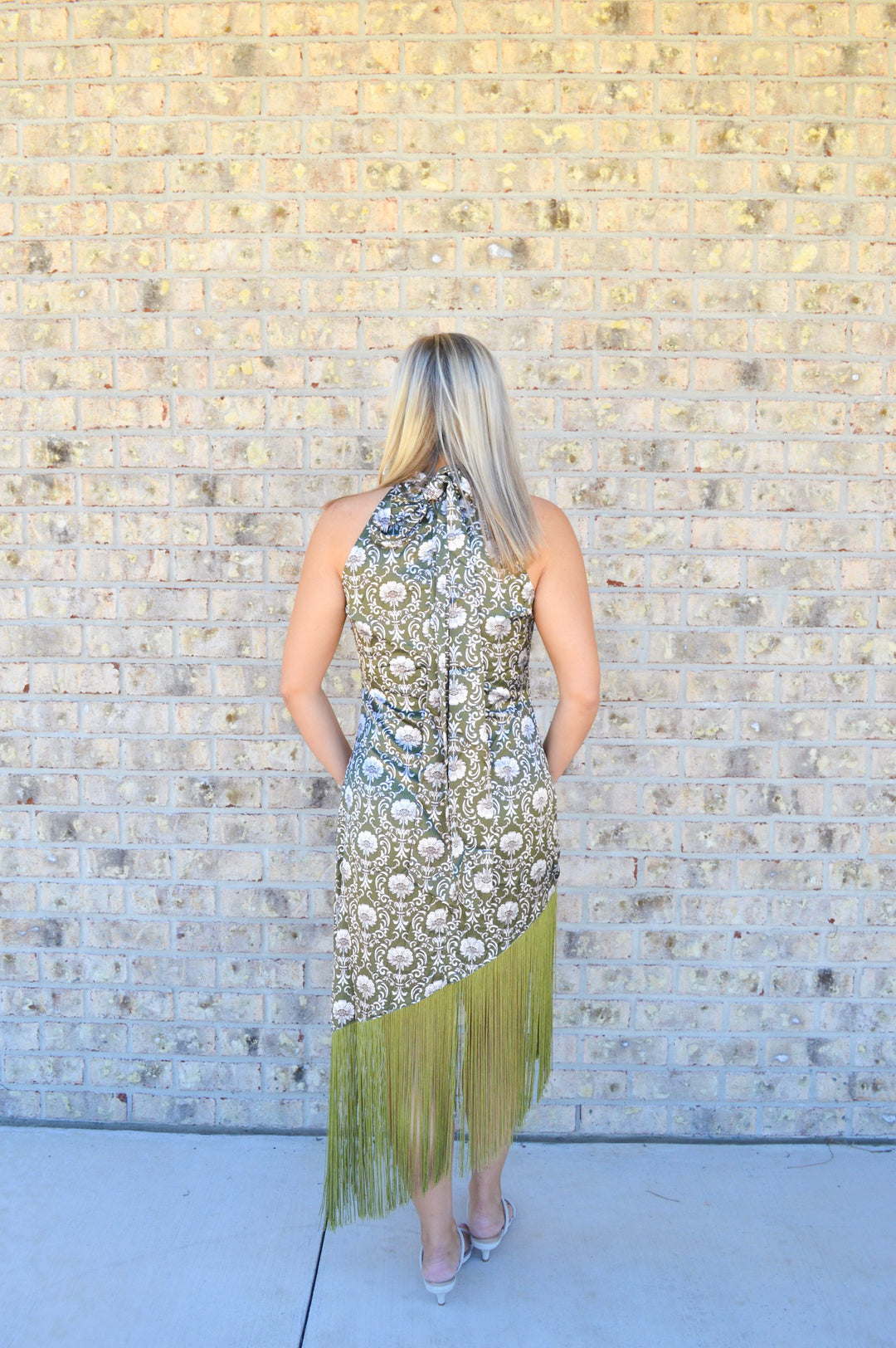 Floral Print Halter Fringe Midi Dress