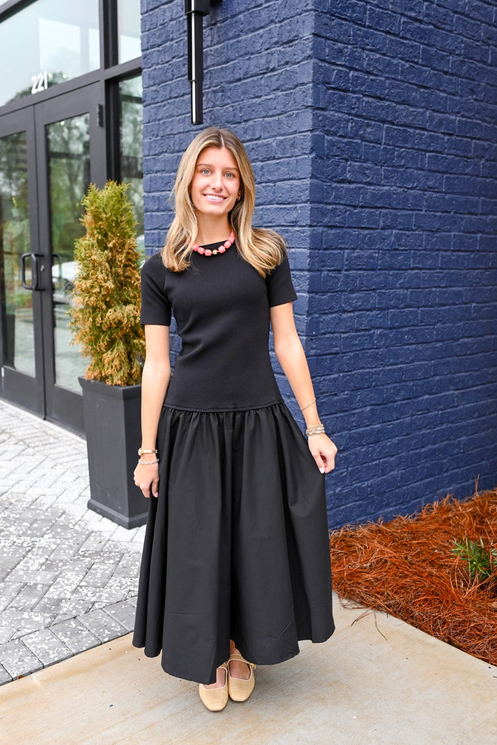 Delilah Black Mixed Media Dress