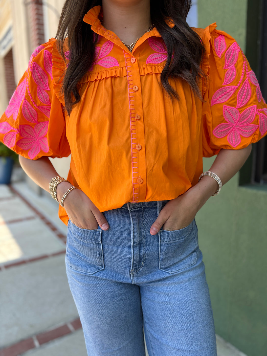 Orange Poplin Top