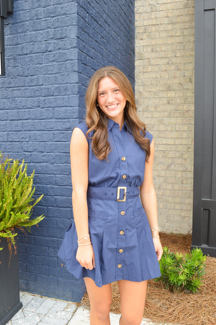 Navy Poplin Shirt Dress