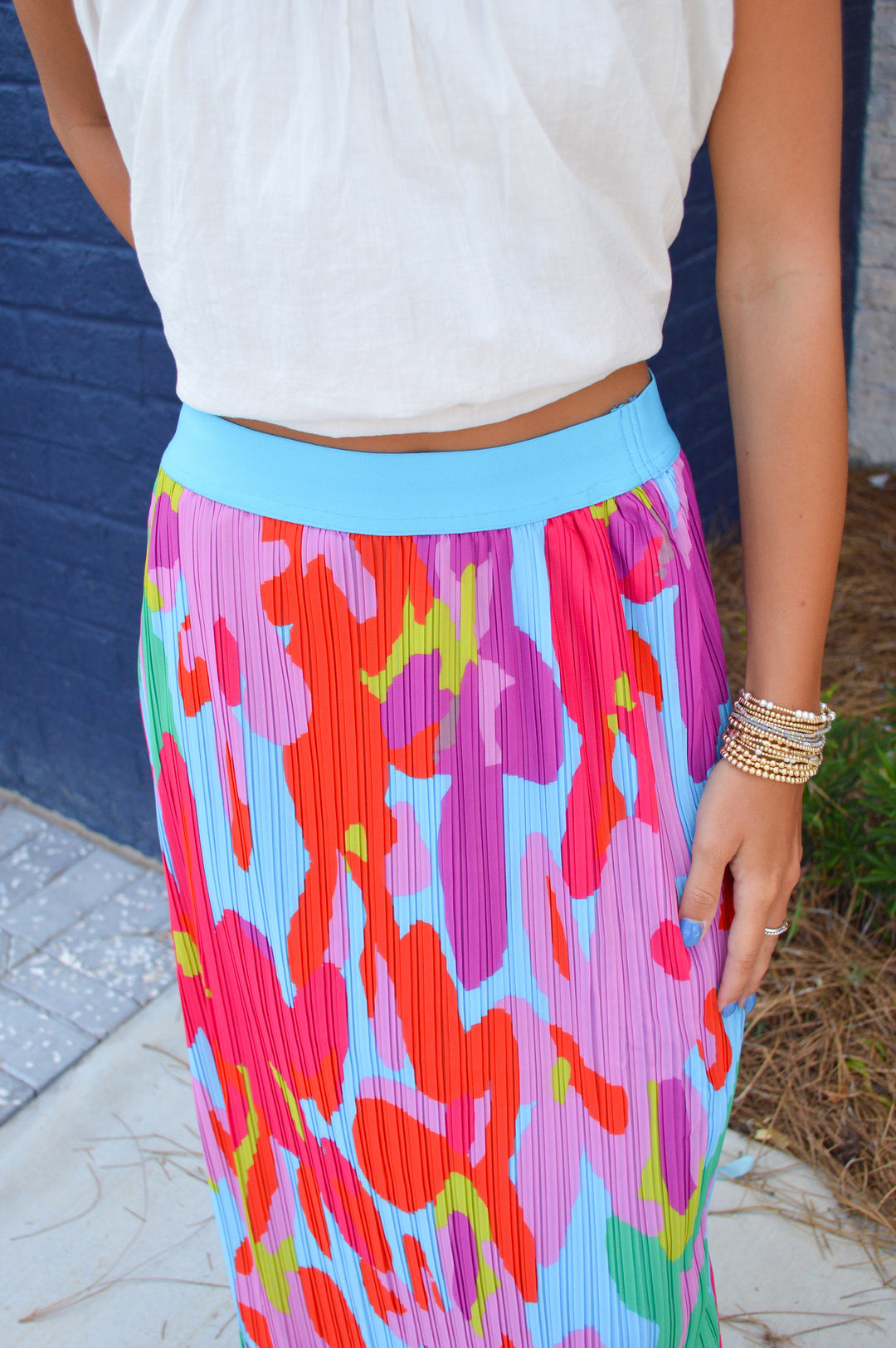 Big Floral Pleated Maxi Skirt