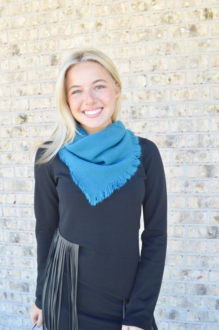 Small solid square scarf in Blue