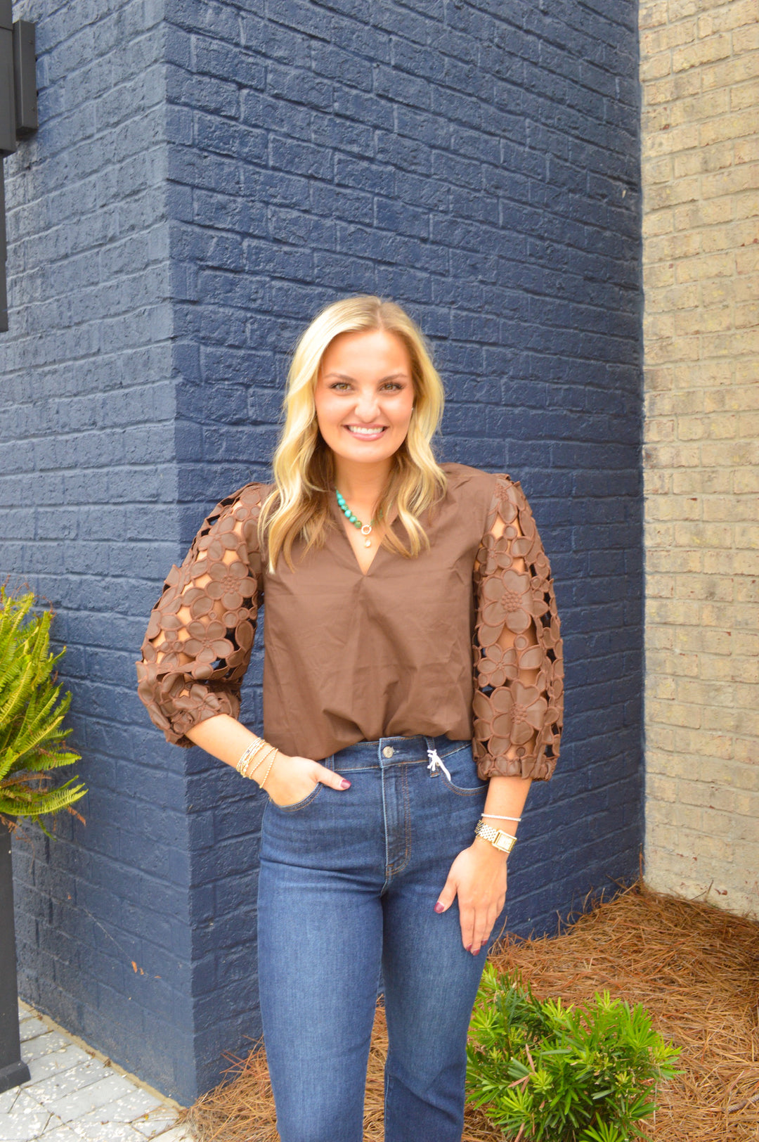 Hollow Out Top in Brown