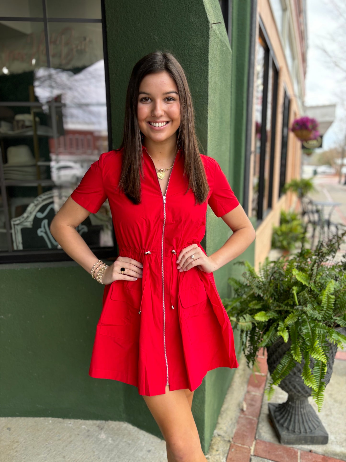 Red Cinch Bubble Dress - Karlie