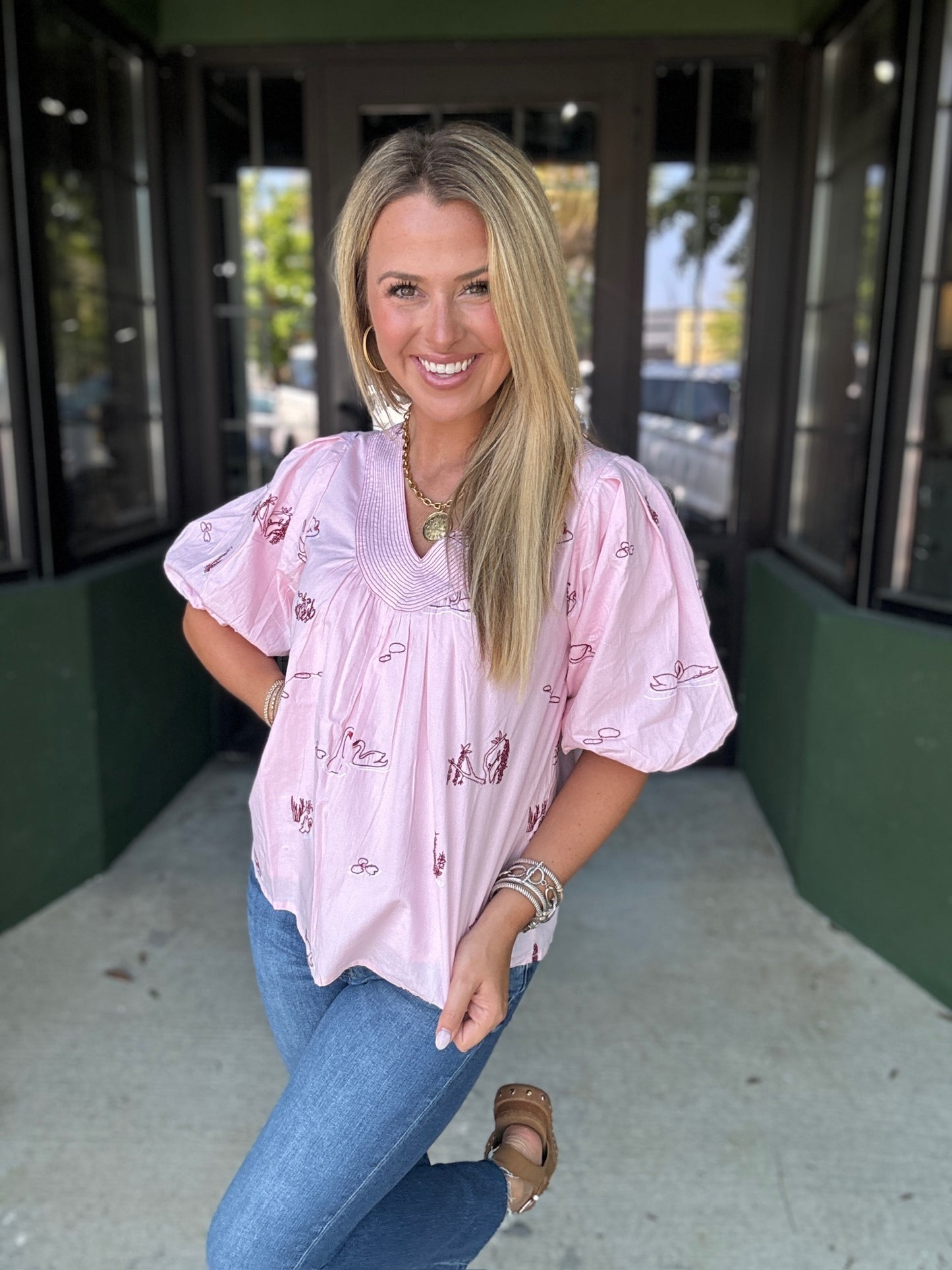 Pink Embroidered Swan Top