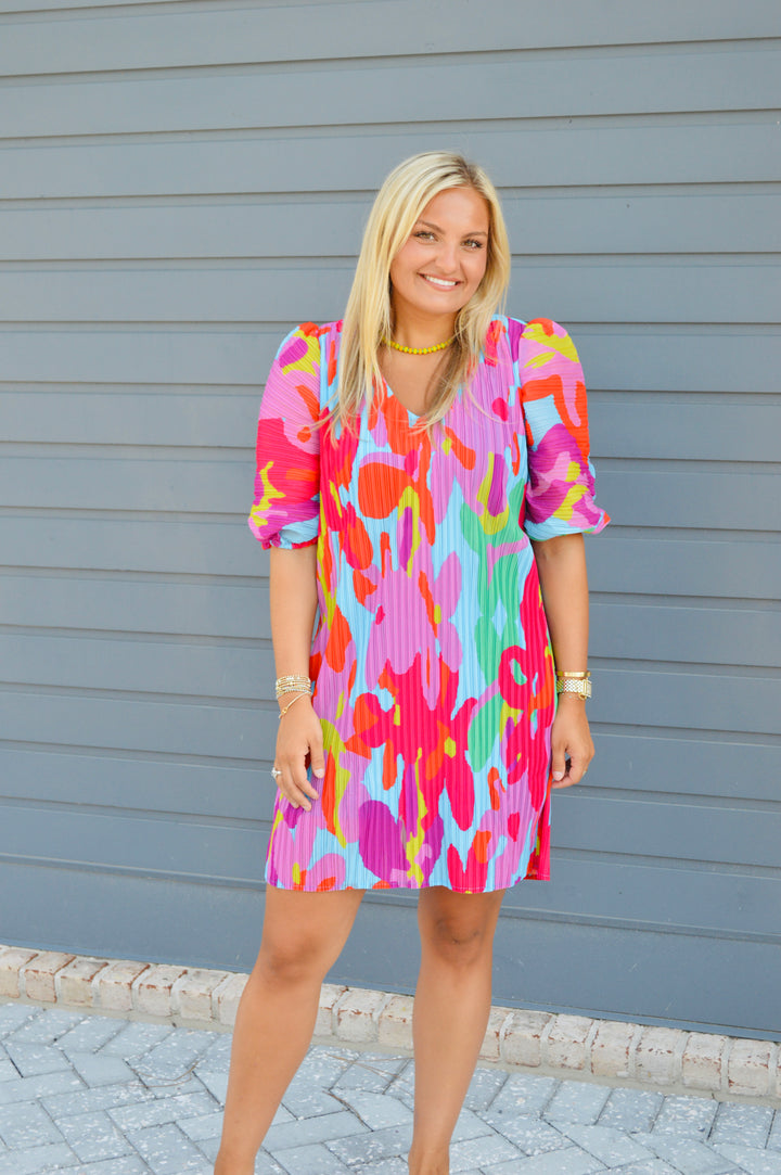 Big Floral Pleated Mini Dress