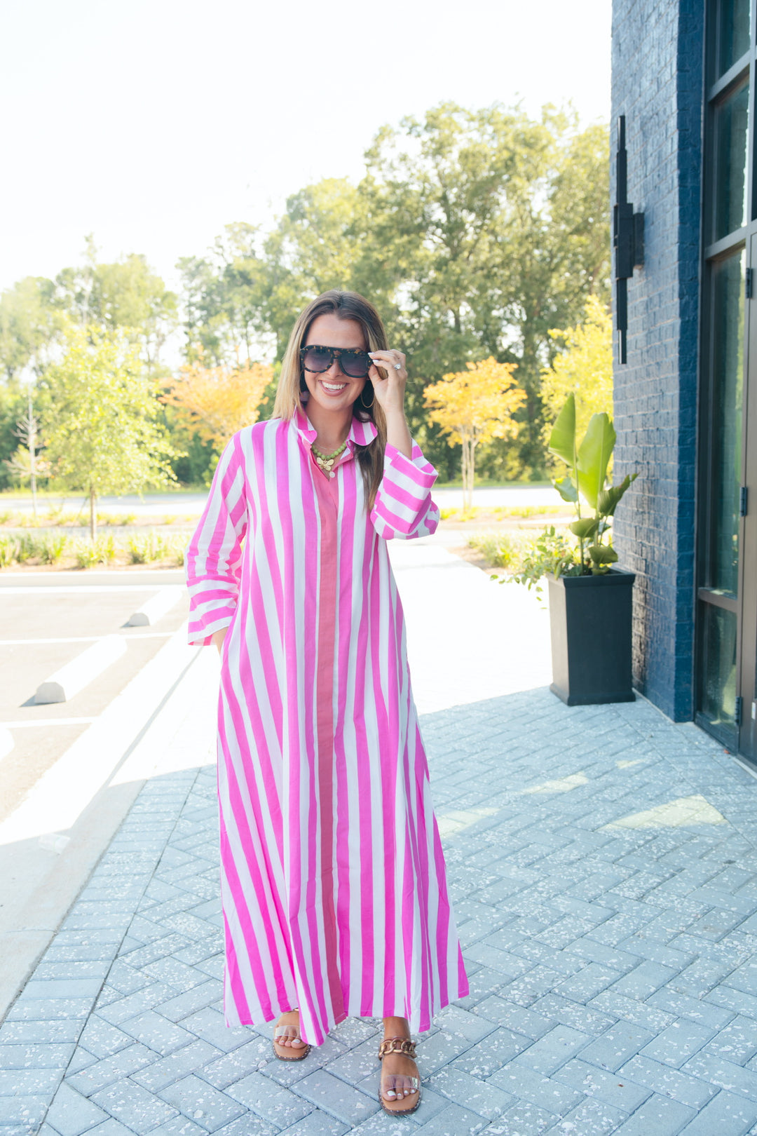Derby Pink Stripe Cabana Caftan Dress