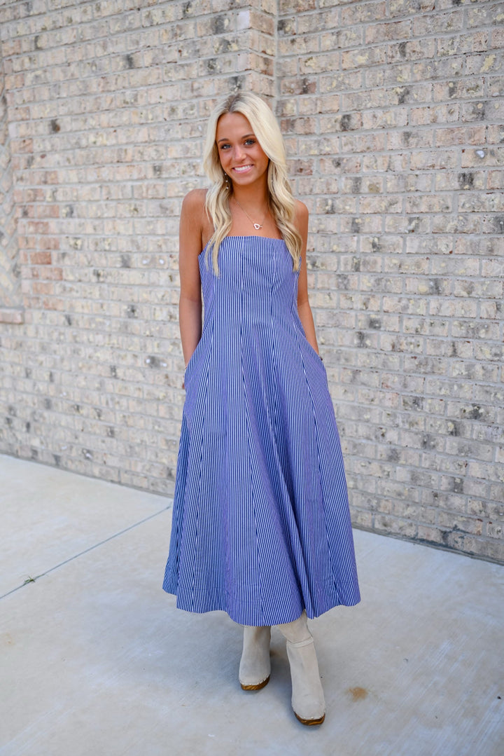 Striped Panel Midi Dress
