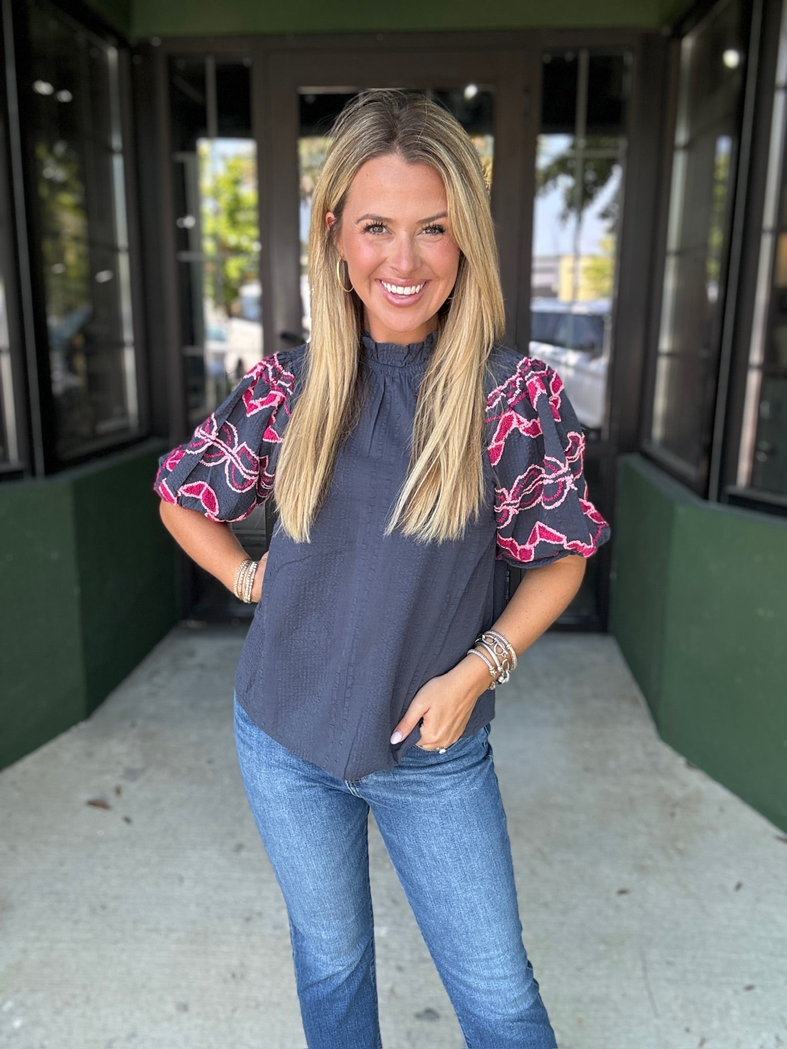 Navy Floral Top