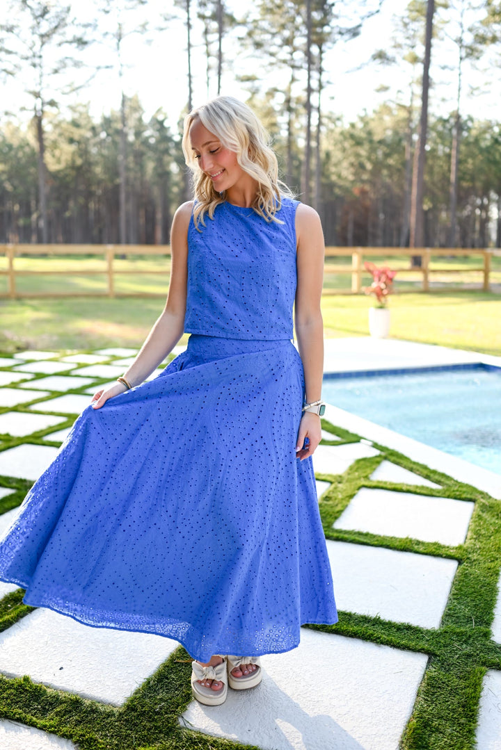 Blue Eyelet Skirt Set