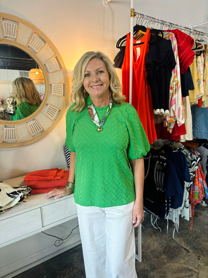 Green Balloon Sleeve Top