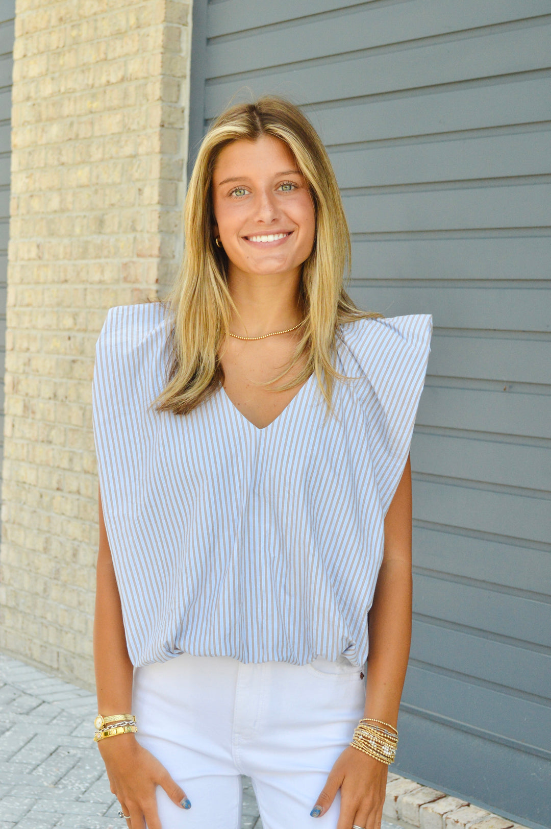 Poplin Striped Bubble Top