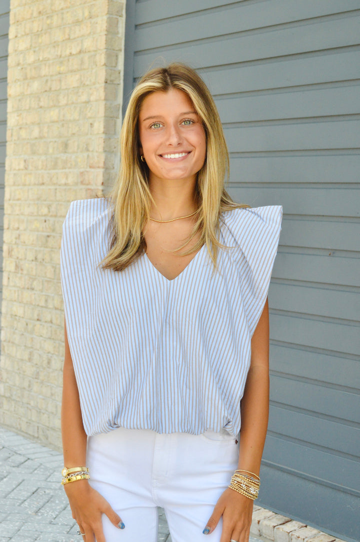 Poplin Striped Bubble Top