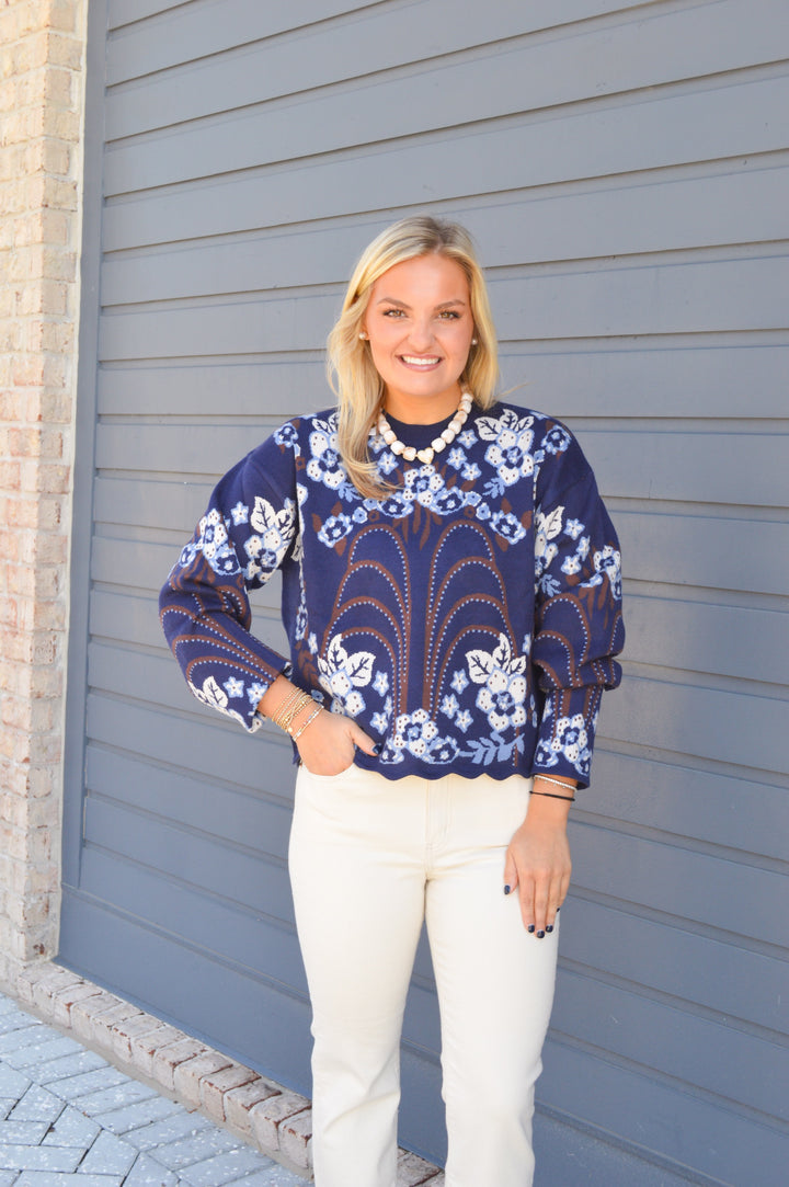 Navy Printed Sweater