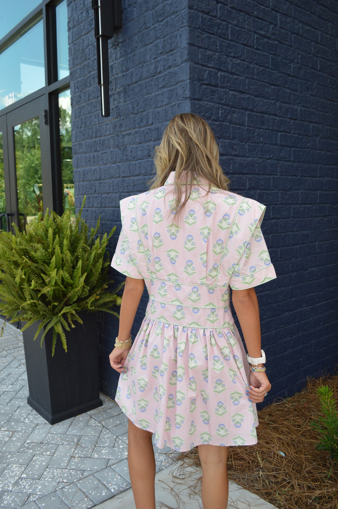Pink French Floral Shirt Dress