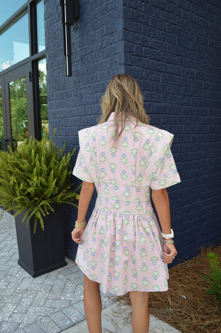 Pink French Floral Shirt Dress