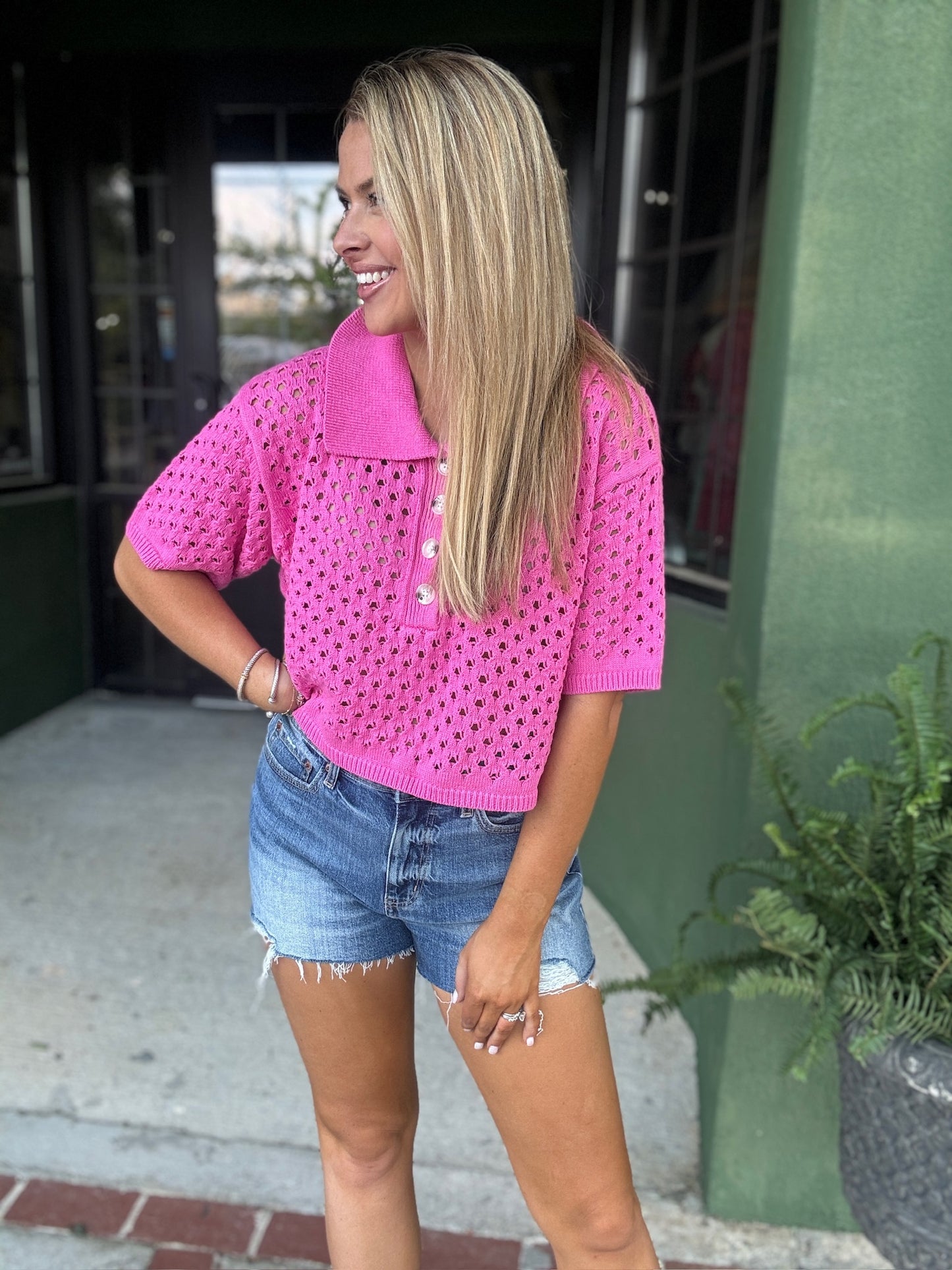Pink Open Knit Sweater