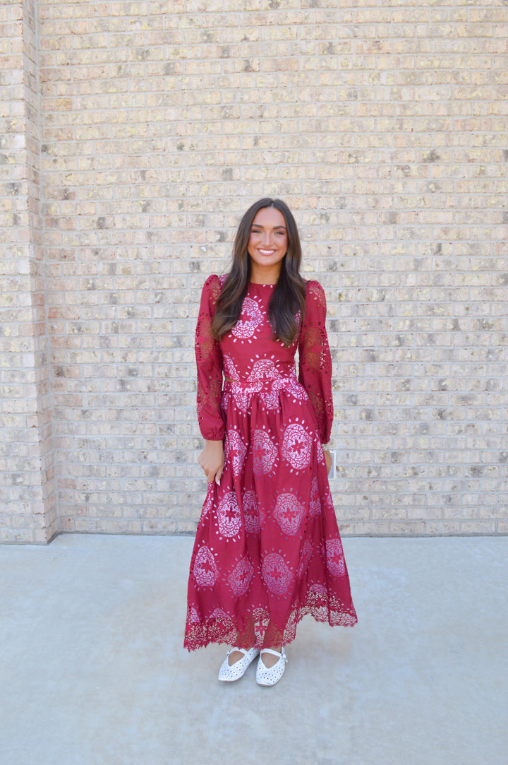 Embroidered Eyelet Set in Burgundy