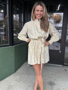 Cream and Gold Striped Dress